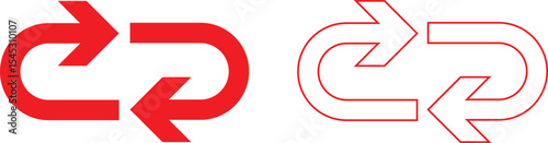 set of red way direction arrow symbol, outline way sign vector illustration.