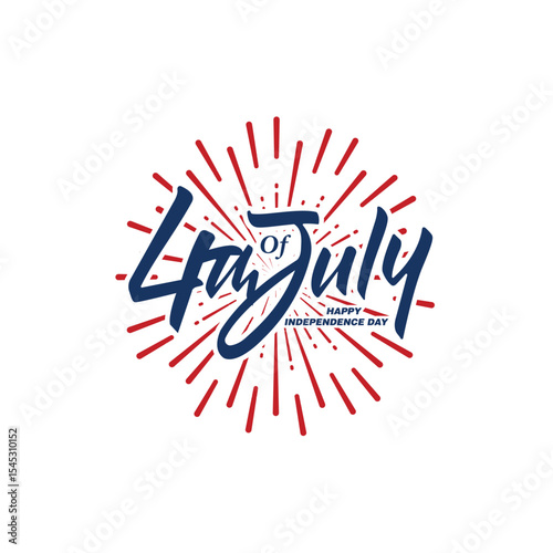 Handwritten brush lettering of 4th of July on white background. Happy Independence Day.	