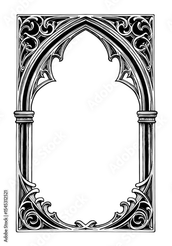 Ornate gothic style archway frame, detailed design, empty interior.