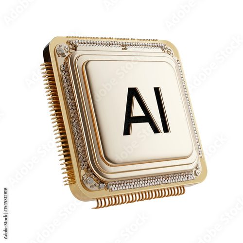 3D icon of a golden AI chip with the text 