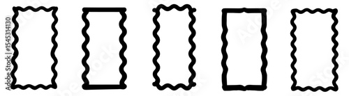 Collection of Five Rectangular Frames with Different Border Styles Zigzag, Straight, and Wavy Edges for Design and Decoration