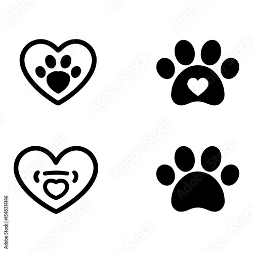 Heart Paw Print Icons Vector Set of Cute Pet Love Symbols for Design Projects