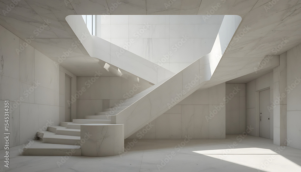 Obraz premium 3D image A minimalist, clean, and modern interior space featuring large floor-to-ceiling windows that flood the room with natural lighting 