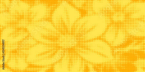 Yellow halftone pattern. Retro comic gradient background. Bright orange pixelated dotted texture overlay. Cartoon pop art faded gradient pattern. Vector backdrop for poster, banner, advertisement