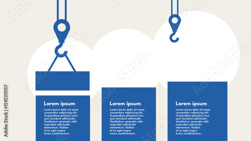 Crane Lifting Load – Construction Infographic Template with Three Text Blocks – Vector Illustration