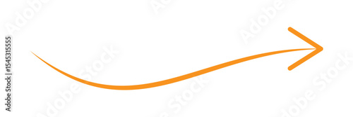 Long curved orange  arrow pointing right, isolated on white background.