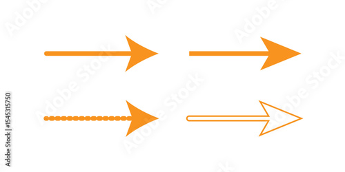 Long curved orange  arrow pointing right, isolated on white background.
