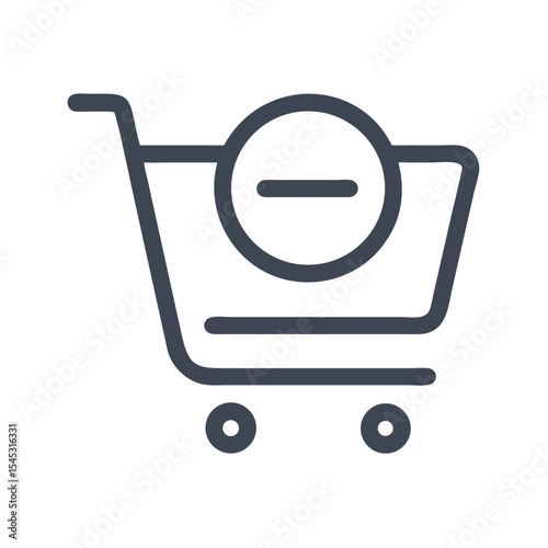 Shopping cart icon with empty circular symbol for removal  