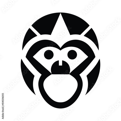Abstract Black and White Monkey Face Logo Design on White Background - Modern Animal Icon, Geometric Simian Head, Minimalist Primate Symbol