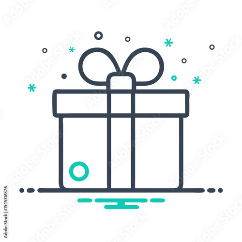 Gift box with ribbon illustration and decorative stars background  
