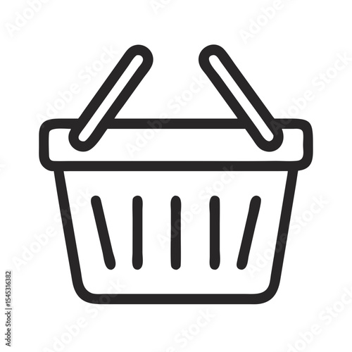 Shopping basket icon in minimalist design with black outline  