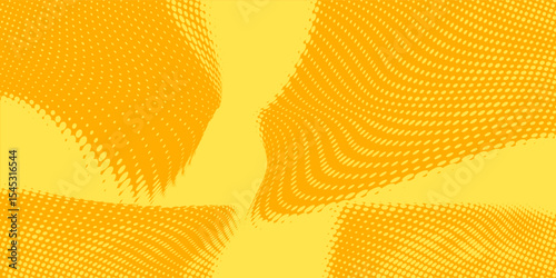 Yellow halftone pattern. Retro comic gradient background. Bright orange pixelated dotted texture overlay. Cartoon pop art faded gradient pattern.