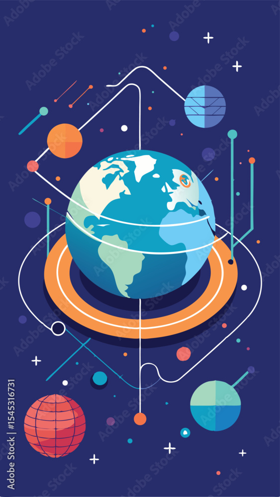 Naklejka premium Abstract earth globe illustration with connecting lines and geometric design elements