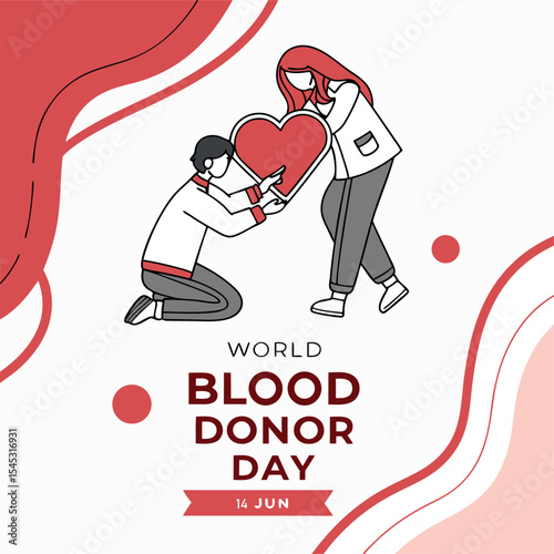 World blood donor day illustration shows a couple donating a heart