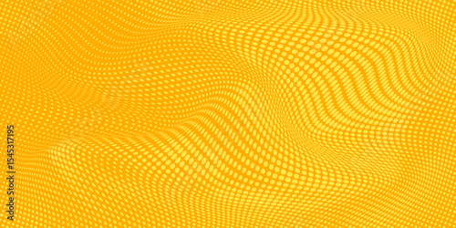 Yellow halftone pattern. Retro comic gradient background. Bright orange pixelated dotted texture overlay. Cartoon pop art faded gradient pattern. vector illustration