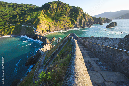 Panoramic view of stairs in San juan de Gaztelugatxe. Basque Country
