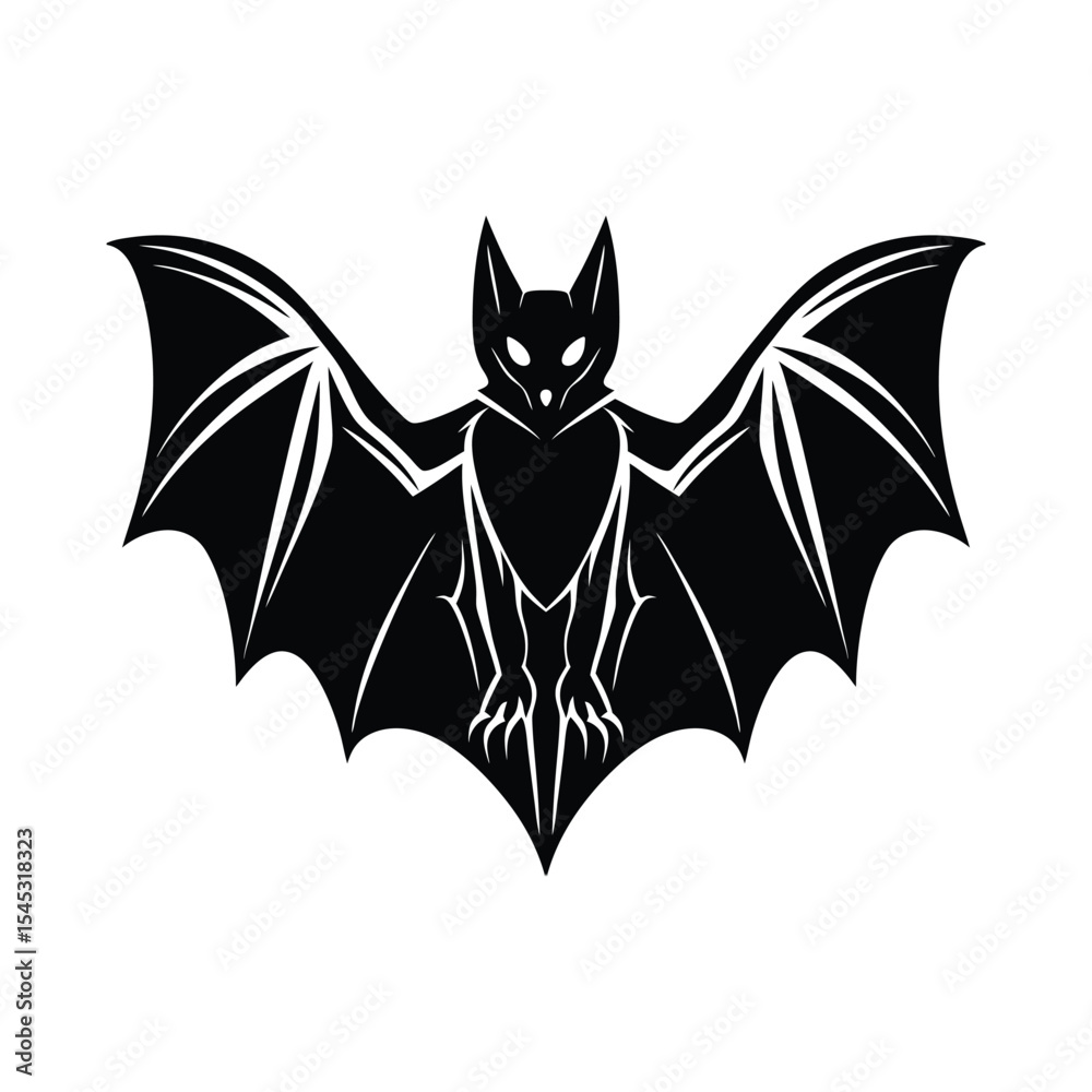 Detailed Bat Silhouette Vector Illustration Isolated on White Background for Halloween Decoration and Graphic Design Projects, Creepy Flying Mammal Detailed Bat Silhouette Vector Illustration Isolated on White Background for Halloween Decoration and Graphic Design Projects, Creepy Flying Mammal