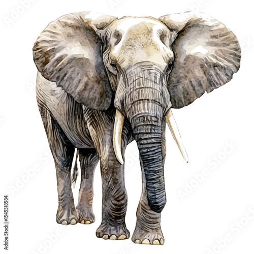 Elephant Close Up, watercolor illustration vector, isolated on a white background.