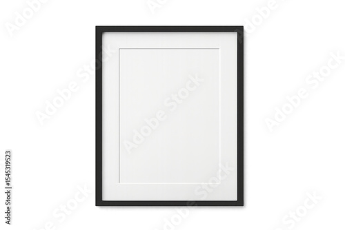 Minimalist black picture frame featuring white passepartout, ideal for displaying artwork against transparent backdrop
