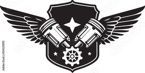 Heraldic vector design featuring a vintage coat of arms with wings, a shield, and an eagle, perfect for a tattoo or emblem illustration