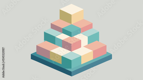 Abstract geometric pyramid composed of colorful cubes with isometric perspective