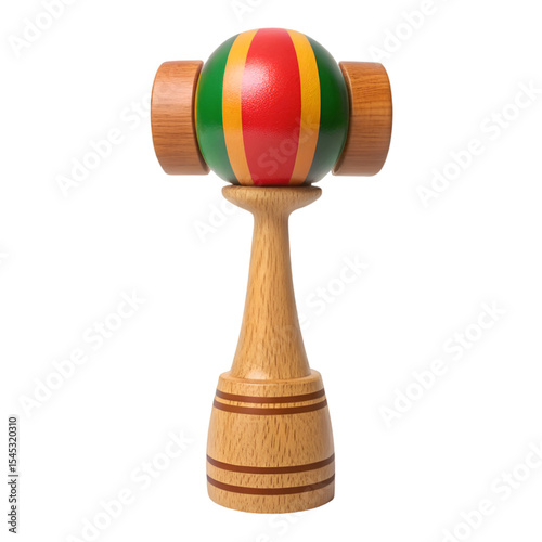 Red Green Yellow Striped Kendama Wooden Toy 3 D Model