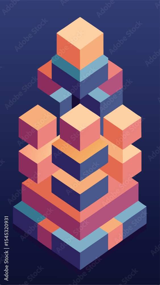 Fototapeta premium Abstract isometric composition of cubes with gradient color and modern digital design style