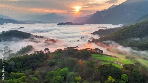 Golden Sunrise Over Misty Mountains,landscape, mountain, sky, mountains, nature, sunset, clouds, forest, cloud, fog, hill, view, valley, panorama, dawn, morning, beauty, dusk, travel, scenery.