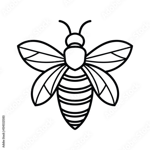 Line Art Bee Illustration on White Background Insect Icon Design Honeycomb Symbol Nature Graphic Element Pollination Concept Apiculture Sign