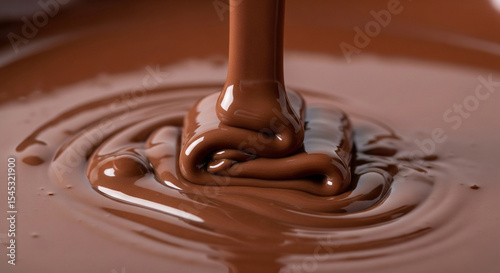 Delicious melted chocolate pouring close-up