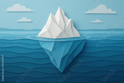 Paper-cut iceberg afloat in the ocean.