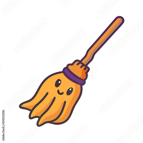 Cute halloween clipart of broom. Vector illustration on white background.