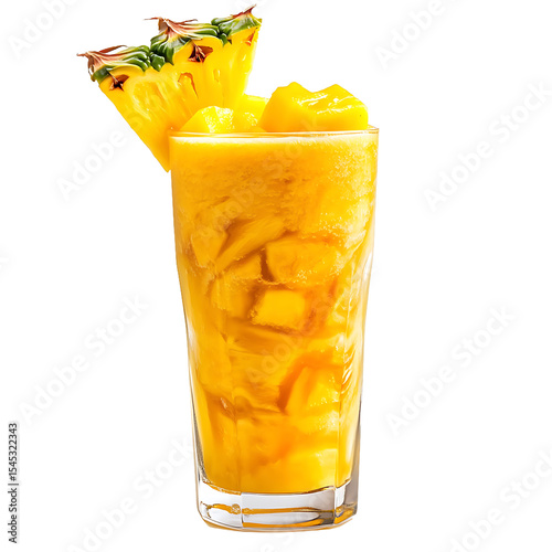 Refreshing Pineapple Juice with Ice Cubes and a Pineapple Slice Garnish