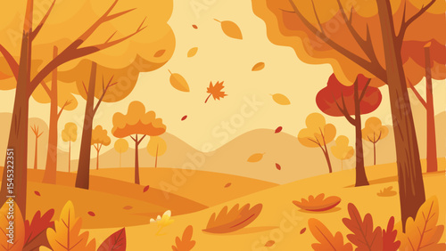 Autumnal forest illustration with trees and leaves representing the fall season's beauty