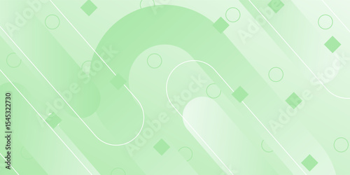 White abstract wide banner background with green geometric shapes. Minimal geometric. Modern futuristic concept. Suit for cover, header, business, presentation