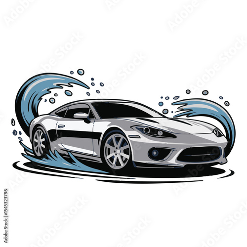 Vector illustration of a shiny new luxury sports car  wash
