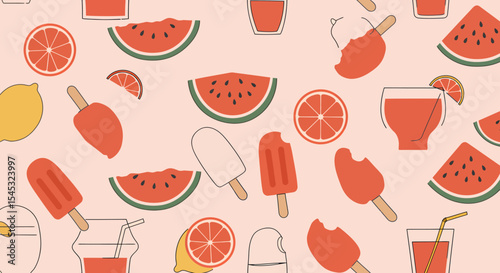 Playful Summer Treats Watermelon Citrus and Popsicle Pattern Design.