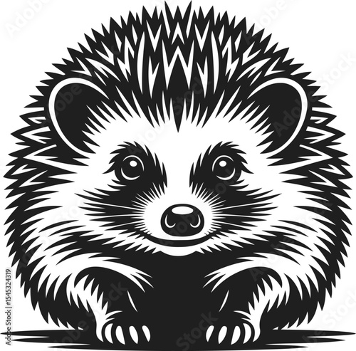 Hedgehog Silhouette with Spiky Fur, Cute Face, Black Vector Design, Transparent Background.