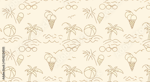 Summer Beach Pattern with Palm Trees Ice Cream Beach Ball and Sunglasses.