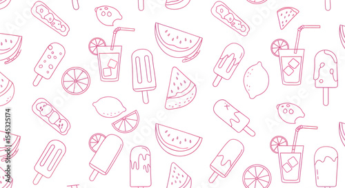 Summer Outlines Watermelon Lemonade Lemon and Popsicle Pattern.