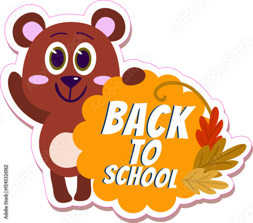 Back to school greeting card with a cute cartoon cat