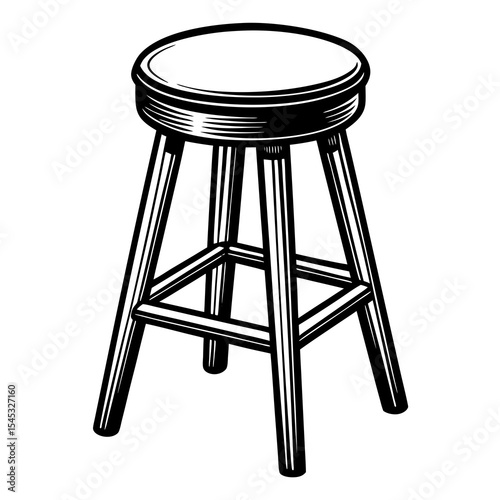Wooden stool with round seat isolated on white background