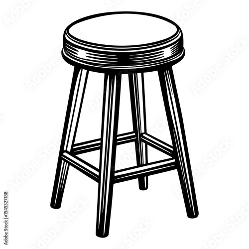 Wooden stool with round seat isolated on white background