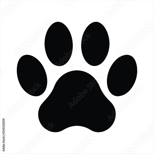 Simple black paw print icon on white background