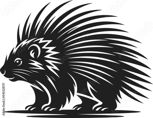 Porcupine Silhouette with Spiked Quills – Black and White Vector Illustration.