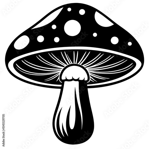 Black and white mushroom vector illustration isolated on white