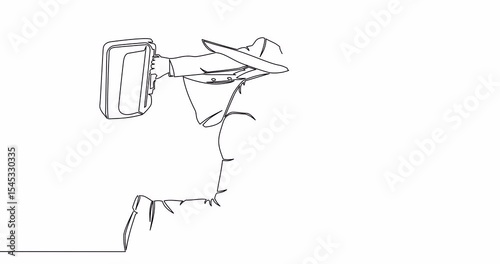 Self drawing line animation businessman is in a hurry and runs wildly fast continuous one single line drawn concept video