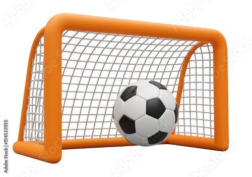 A soccer ball in a goal isolated on transparent background