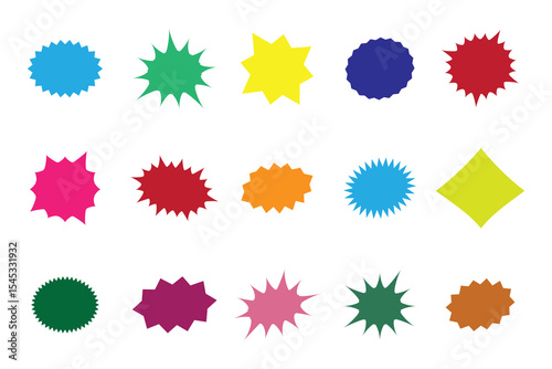 Starburst sale price labels or stickers and seals, oval and sunburst, colorful vector. Sale callout splash, star and rosette stamps or tag badges for price promotion labels or discount promo sticker.