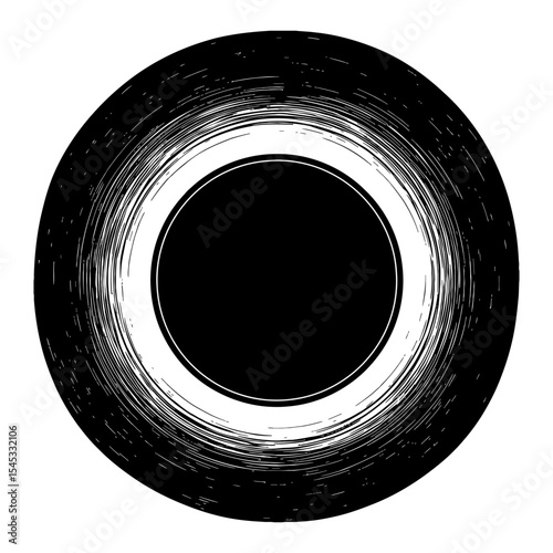 Abstract Blackhole Vortex Engraved Black and White Outline Line Art Drawing Celestial Cosmic Warp Hole
